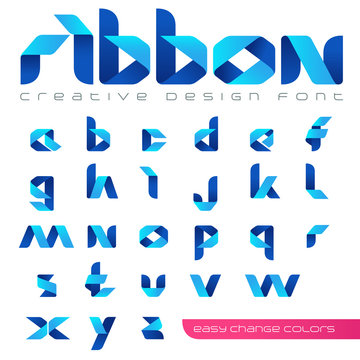 Ribbon Font vector Creative Design hitech style. ABC origami