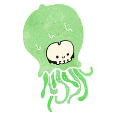 retro cartoon spooky jellyfish monster