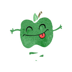 retro cartoon apple with happy face