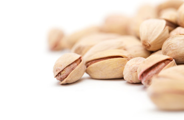 pistachios on a white background. close