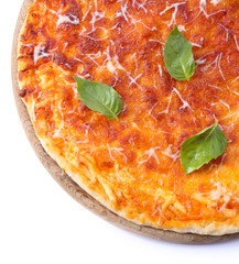 Cheese pizza with basil isolated on white