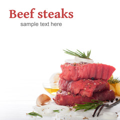 Raw beef steak and spices