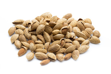 Almonds on the white isolatd background.