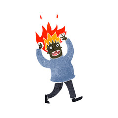 retro cartoon man with hair on fire