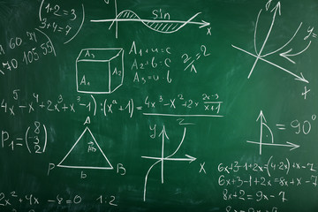 Math formulas on blackboard background