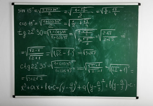 Math formulas on blackboard background