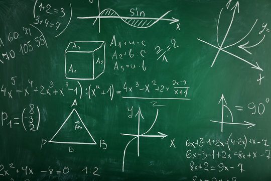 Math formulas on blackboard background