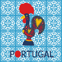 Illustration of decorated Barcelos rooster symbol of Portugal © olillia