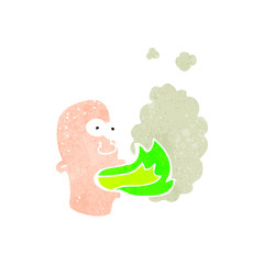 retro cartoon fire breathing man