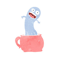 retro cartoon ghost in teacup