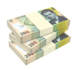 Romanian currency isolated on white background. Computer generated 3D photo rendering.