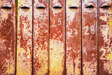 old rusty iron mailboxes
