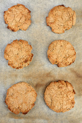 Homemade cookies on baking sheet close up