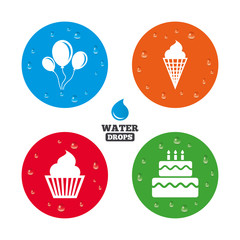 Birthday party icons. Cake with ice cream symbol