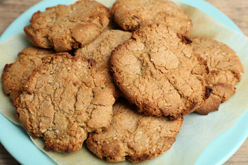 Homemade cookies on table close up