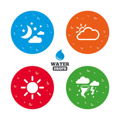 Cloud and sun icon. Storm symbol. Moon and stars