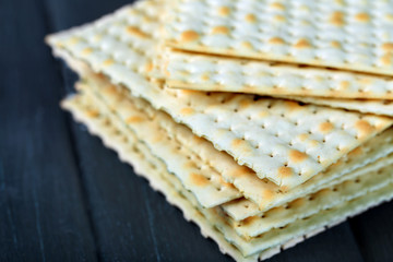 Matzo for Passover on table  close up