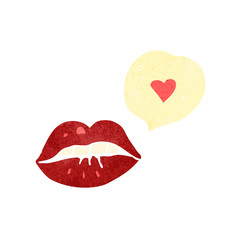 retro cartoon talking lips with love heart