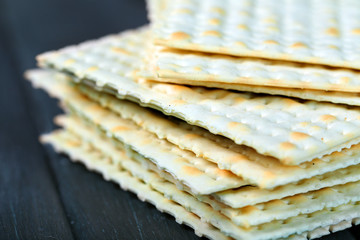 Matzo for Passover on table  close up