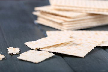 Matzo for Passover on table  close up