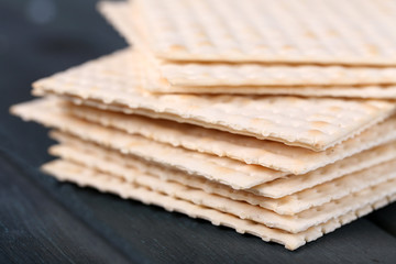 Matzo for Passover on table  close up