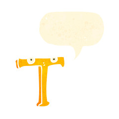 retro cartoon letter t with speech bubble