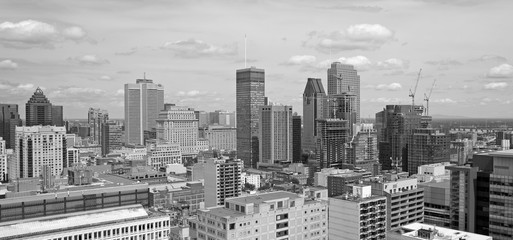 Black and white of downtown Montreal, Canada