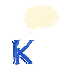 retro cartoon letter k with thought bubble
