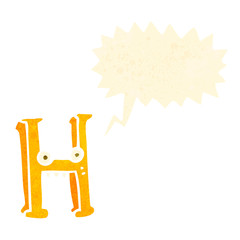 retro cartoon letter h with speech bubble