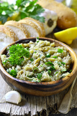 Eggplant salad with olive oil,herb and garlic.