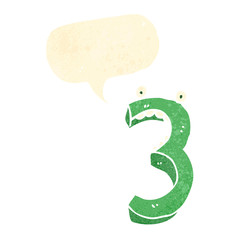 retro cartoon number three with speech bubble