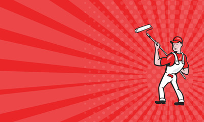 Business card House Painter With Paint Roller Cartoon