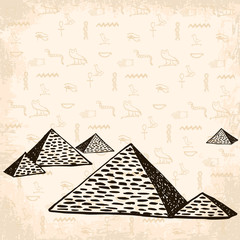 Egyptian pyramids on hand drawn background