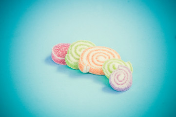 Colorful fruit-paste sweets with filter effect retro vintage sty