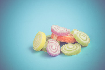 Colorful fruit-paste sweets with filter effect retro vintage sty