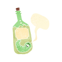 retro cartoon tequila bottle with talking worm