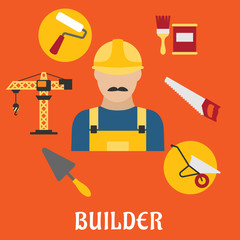 Builder with flat tools icons
