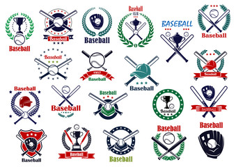Baseball game sporting emblems and icons