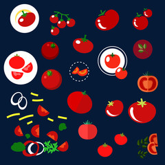 Red tomatoes vegetables flat icons