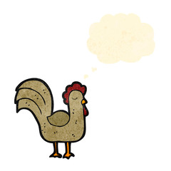 cartoon rooster with thought bubble