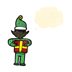 cartoon christmas elf with present