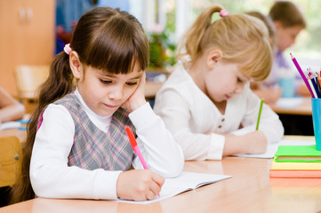 Fototapeta premium Primary school pupils during the exam