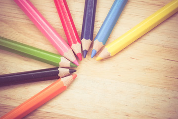 Naklejka premium Color pencils old retro vintage style