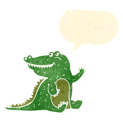 Obraz premium retro cartoon friendly crocodile waving