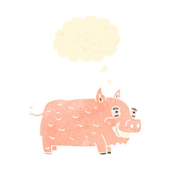 retro cartoon smiling pig