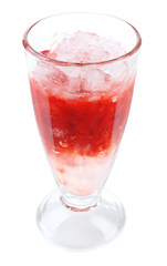Strawberry lemonade with ice in glass, isolated on white