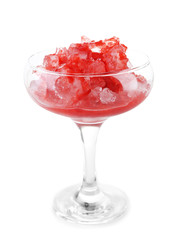 Frozen Strawberry dessert in glass, isolated on white