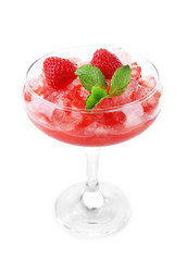 Frozen Strawberry dessert in glass, isolated on white