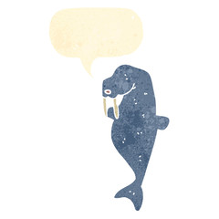 retro cartoon walrus floating