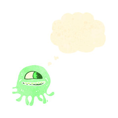 retro cartoon floating alien